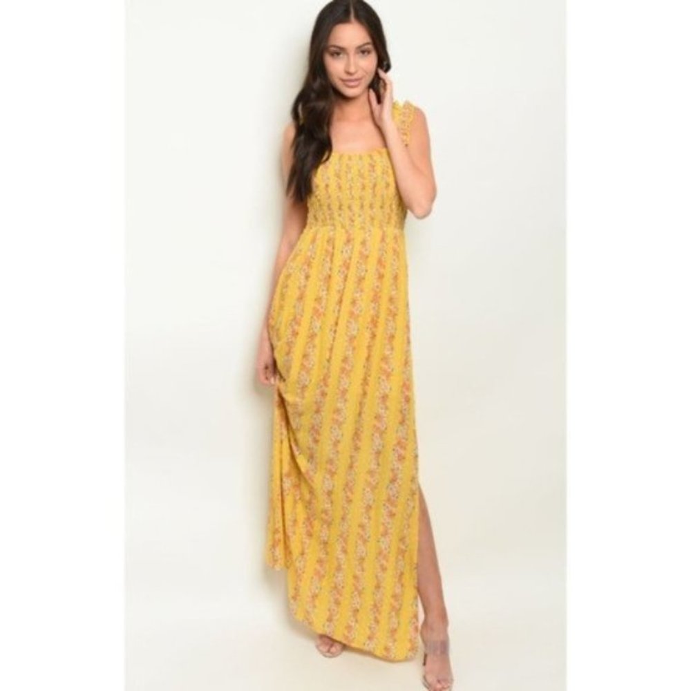Yellow Floral Print Maxi Dress